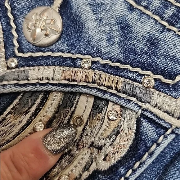 Miss Me Blue Jeans with Silver Wing Embellishments - Picture 12 of 15